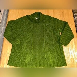 J. Jill Mock Neck  Cable Knit Sweater basil grass green woman large long sleeve